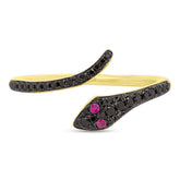 0.20ct Black Diamond & 0.03ct Ruby 14k Yellow Gold Snake Ring